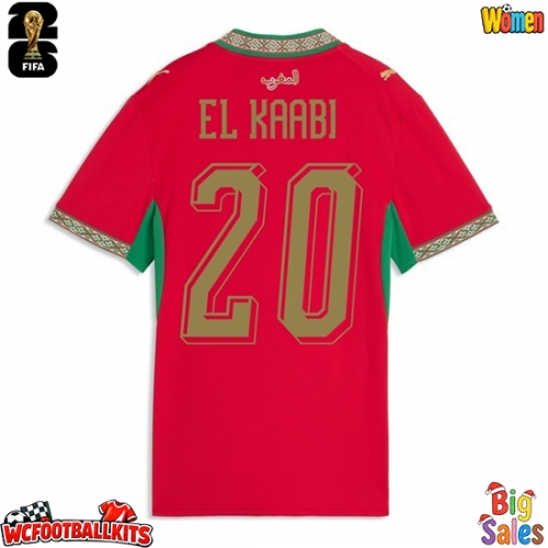 Morocco Ayoub El Kaabi #20 Replica Home Stadium Shirt for Women World Cup 2026 Short Sleeve